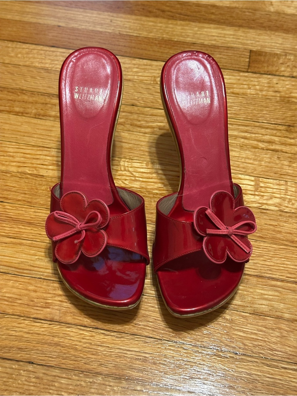 Vintage Stuart Weitzman Red Floral Slide Sandalsi
